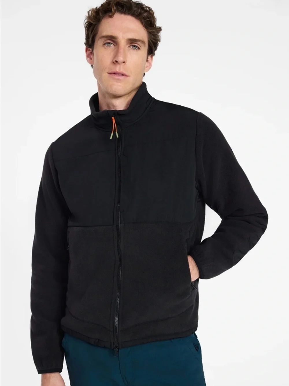 Ozark Trail Men’s Mixed Media Fleece Jacket Black Full Zip Mock Neck NWT XL - Picture 2 of 6